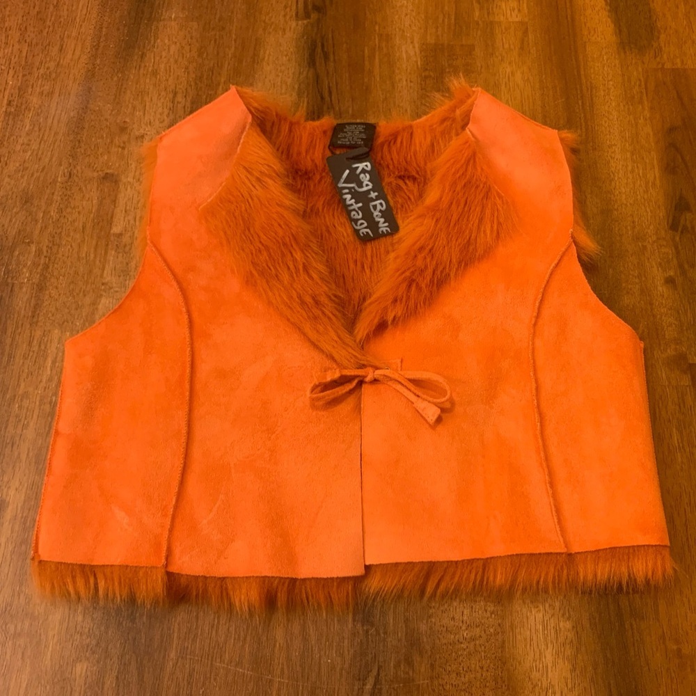 Rag & Bone faux suede fur vest Medium Orange front tie closure Vintage Bohemian